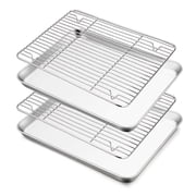 Walchoice Baking Sheet with Rack Set (2 Pans + 2 Racks), Stainless Steel Large Cookie Sheet with Wire Cooling Racks for Baking Cooking Roasting, Dishwasher Safe - 16” x12”