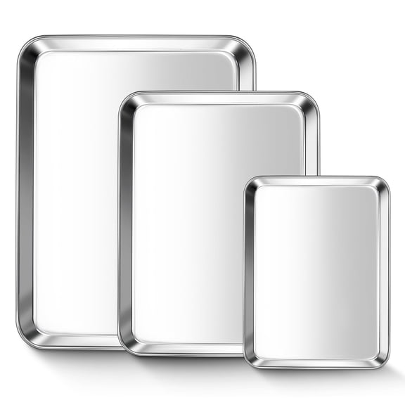 Walchoice Baking Sheet Set of 3, Stainless Steel Cookie Sheet Pan Set (16/12.5/9 Inch), Deep Baking Pan Tray for Oven, Non Toxic Mirror Finish Bakeware, Dishwasher Safe