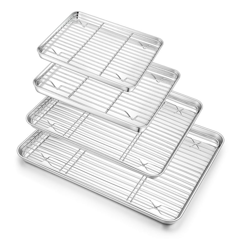 Walchoice Baking Sheet with Rack Set, Stainless Steel Large Cookie Sheets  with Cooling Racks, Include 4 Pans & 4 Racks