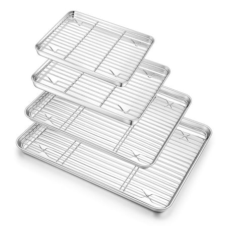 Walchoice Baking Sheet with Rack Set, Stainless Steel Large Cookie Sheets with Cooling Racks, Include 4 Pans & 4 Racks