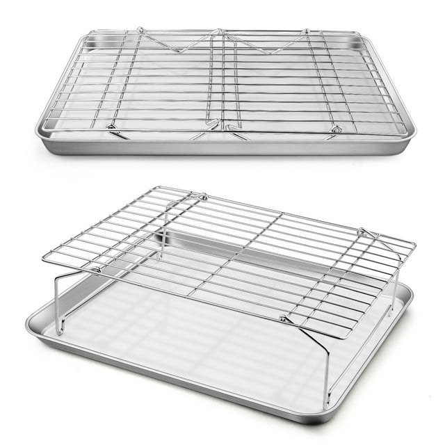 Walchoice Baking Sheet with Rack Set of 4, Stainless Steel Large Oven