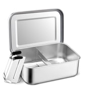 Walchoice Bento Box, 28oz Stainless Steel Lunch Box Container with Lids & 2 Removable Dividers, Reusable Metal Meal Storage for Work Office Travel, Leak-Proof &