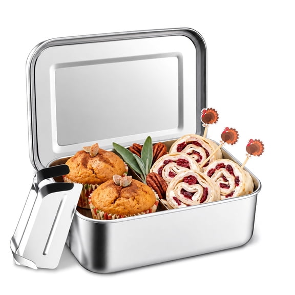 Walchoice Bento Box, 28oz Stainless Steel Lunch Box Container with Lids & 2 Removable Dividers, Reusable Metal Meal Storage for Work Office Travel, Leak-Proof & Dishwasher Safe