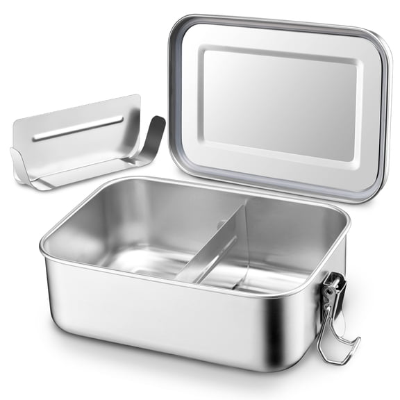 Walchoice Bento Box, 47oz Stainless Steel Lunch Box Container with Lids & 2 Removable Dividers, Reusable Metal Meal Storage for Work Office Travel, Leak-Proof & Dishwasher Safe