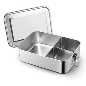 Walchoice Bento Box, 47oz Stainless Steel Lunch Container with Lid, 3 Compartments Food Storage with Removable Divider, Metal Meal Prep Container - Dishwasher/Freezer Safe