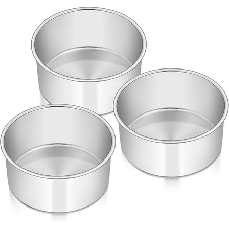 Walchoice Cake Pans Set of 3, Stainless Steel Round Tier Baking Pan, Deep Metal Cake Tins - 6” x 3”, Mirror Finish & Easy Clean