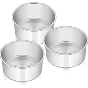 Walchoice Cake Pans Set of 3, Stainless Steel Round Tier Baking Pan, Deep Metal Cake Tins - 6  x 3 , Mirror Finish & Easy Clean