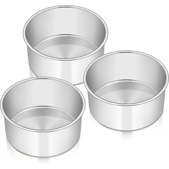Walchoice Cake Pans Set of 3, Stainless Steel Round Tier Baking Pan, Deep Metal Cake Tins - 6” x 3”, Mirror Finish & Easy Clean