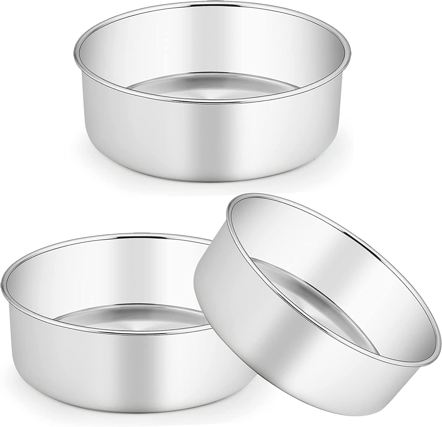 Walchoice Cake Pans Set of 3, Stainless Steel, 8 x 3 Inch, Round, Deep ...