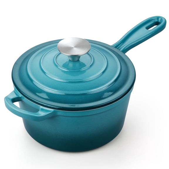 Walchoice 2QT Saucepan with Lid, Enameled Cast Iron Sauce Pan Pot, 2 Quart Small Dutch Oven Cooking Kitchen Pot, Nonstick & Heavy Duty - Teal Green