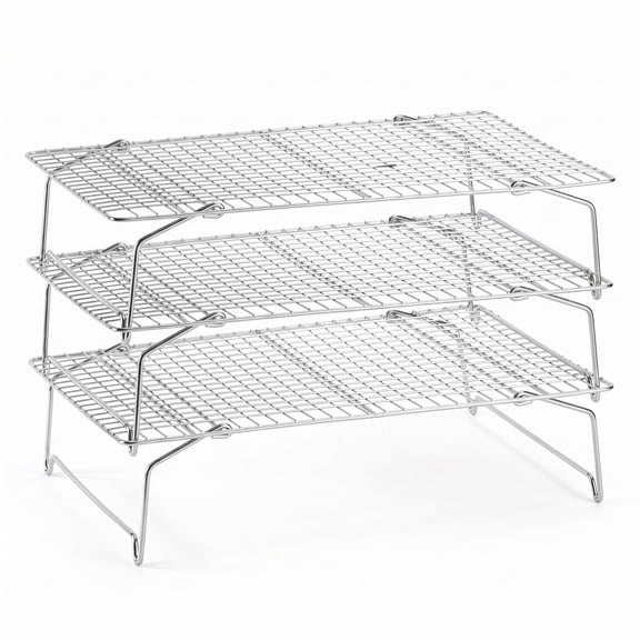 Walchoice 3-Tier Cooling Rack, Stainless Steel Stackable Wire Rack for Baking Roasting Grilling, Collapsible Multi-Layer Baking Rack with Fine Mesh Design for Cookies Cakes Bread, 15” x 10.1”