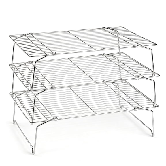 Walchoice 3-Tier Cooling Rack, Stainless Steel Stackable Wire Racks for Baking Roasting Grilling, Collapsible Cooling Rack for Cookies Cakes Bread, 16.5” x 11.4”
