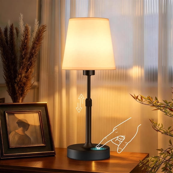 Walchoice Cordless Table Lamp, Adjustable Height Rechargeable Wireless Lamp, 3 Color Temperatures & Stepless Dimming, Portable Touch Desk Lamp for Bedroom, Nightstand, Dining Table, Restaurant, Black