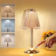 Walchoice Cordless Table Lamp, 3 Colors Dimmable LED Crystal Desk Lamp, Rechargeable Touch Lamp , Portable Night Light for Bedroom Living Room Restaurant Kitche
