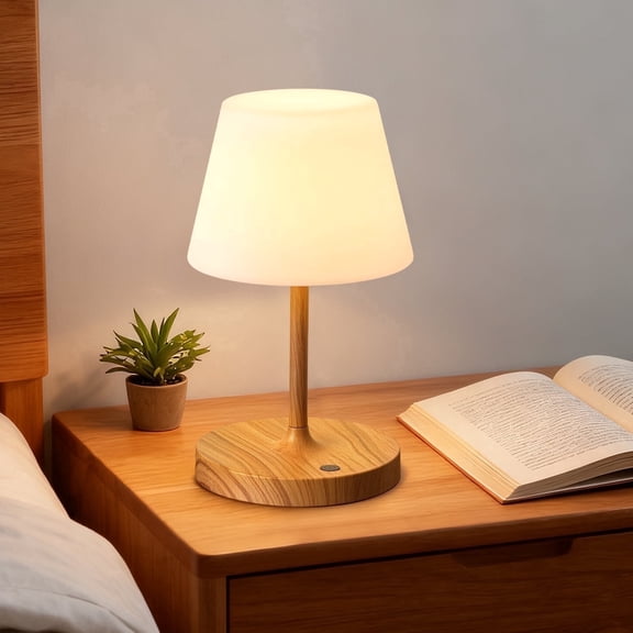 Walchoice Cordless Table Lamp Rechargeable, Outdoor Operated Shower Lamp Waterproof, Touch Dimmable Desk Lamp for Bedroom Patio Restaurant Home - Wood Grain