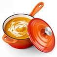 thumbnail image 1 of Walchoice 1QT Sauce Pan, Enameled Cast Iron Saucepan Dutch Oven Pot with Lid, 1 Quart Small Cooking Sauce Pot, Nonstick & Oven Safe - Orange, 1 of 8