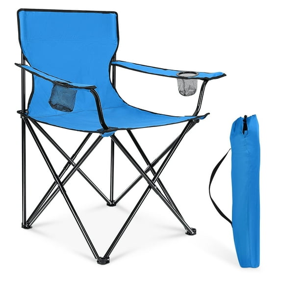 Walchoice Foldable Camping Chair, Oversized Lawn Chair for Adults, Portable Camp Chairs with Cup Holders for Outdoor Fishing Hiking Beach Picnic, Carrying Bag, Blue