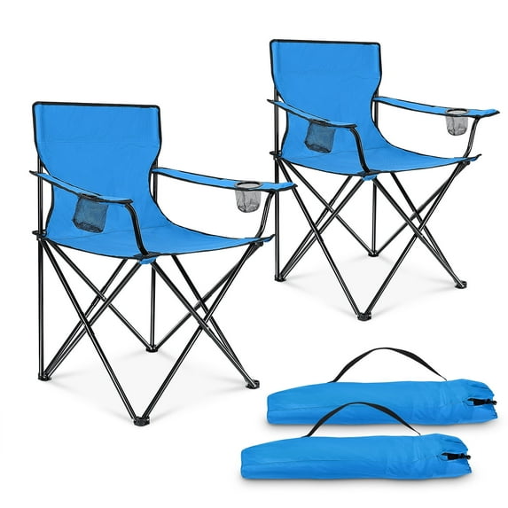 Walchoice Foldable Camping Chair Set of 2, Oversized Lawn Chair for Adults, Portable Camp Chairs with Cup Holders for Outdoor Fishing Hiking Beach Picnic, Carrying Bag, Blue