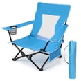 thumbnail image 1 of Walchoice Folding Beach Chair for Adults, Low Seat Camping Chair with High Back, Wide Seat Chair with Cup Holder & Carry Bag, Heavy Duty Portable Chair for Outdoor Picnic Travel - Blue, 1 of 10