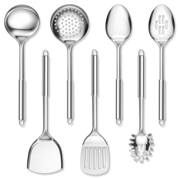 Walchoice Kitchen Utensils Set, 7 PCS Stainless Steel Cooking Tools, Metal Kitchen Tools Set, Heat Resistant & Dishwasher Safe