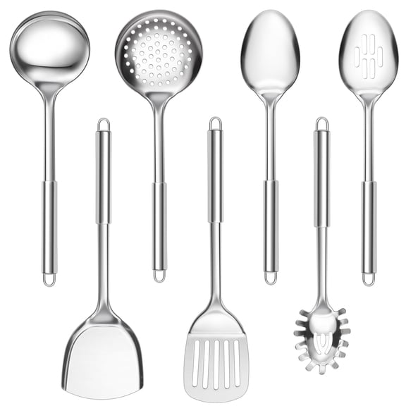 Walchoice Kitchen Utensils Set, 7 PCS Stainless Steel Cooking Tools, Metal Kitchen Tools Set with Utensil Holder, Heat Resistant & Dishwasher Safe