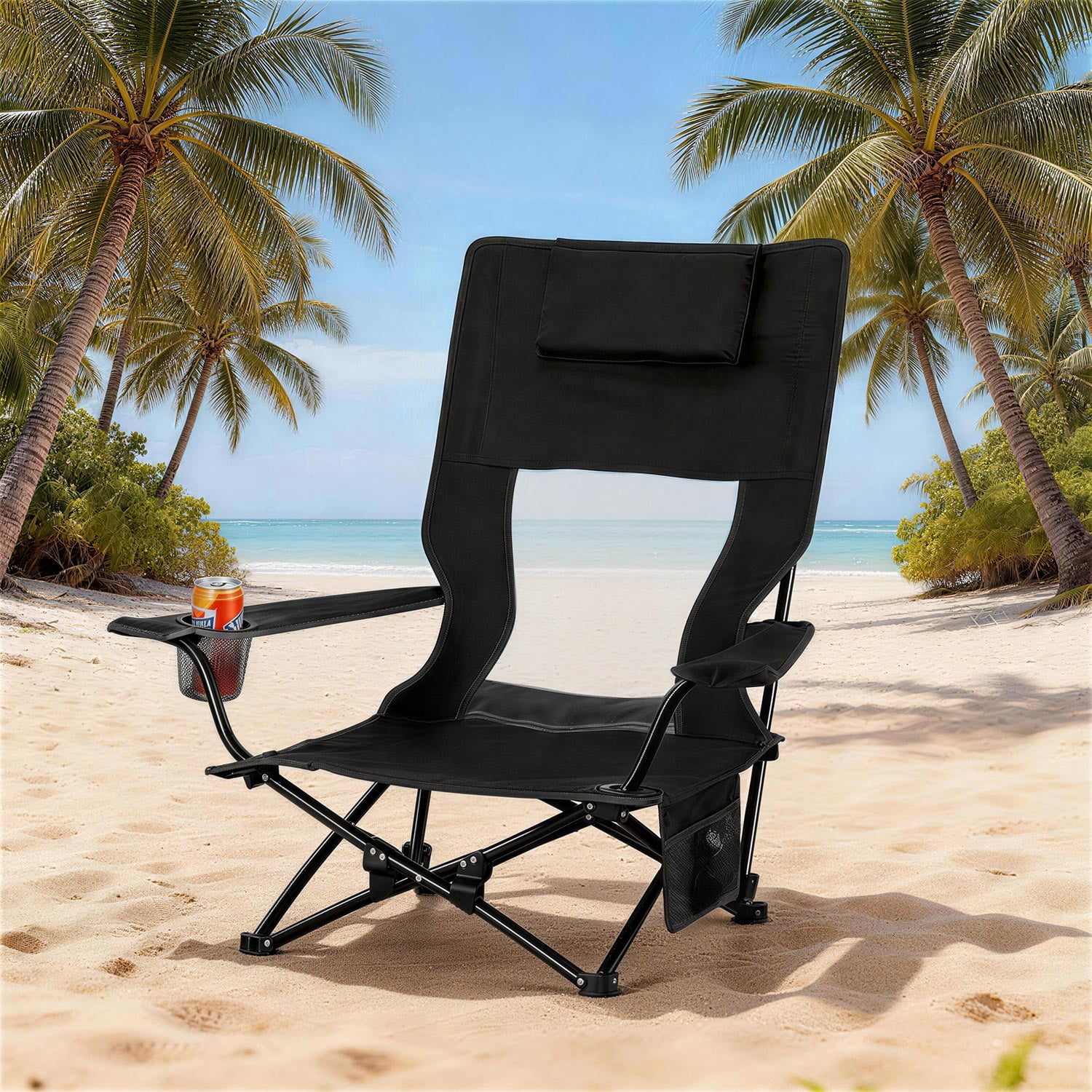 Gymax 2-Pack Folding Backpack Beach Chair Table Set 5-Position