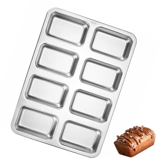 Walchoice Mini Loaf Pan 8-Cavity, Stainless Steel Mini Bread Pan, Small Loaf Pan Mold for Banana Bread, Cornbread & Pound Cake, Easy Release Dishwasher Safe Baking Pan (11.8 x 8.5 Inch)