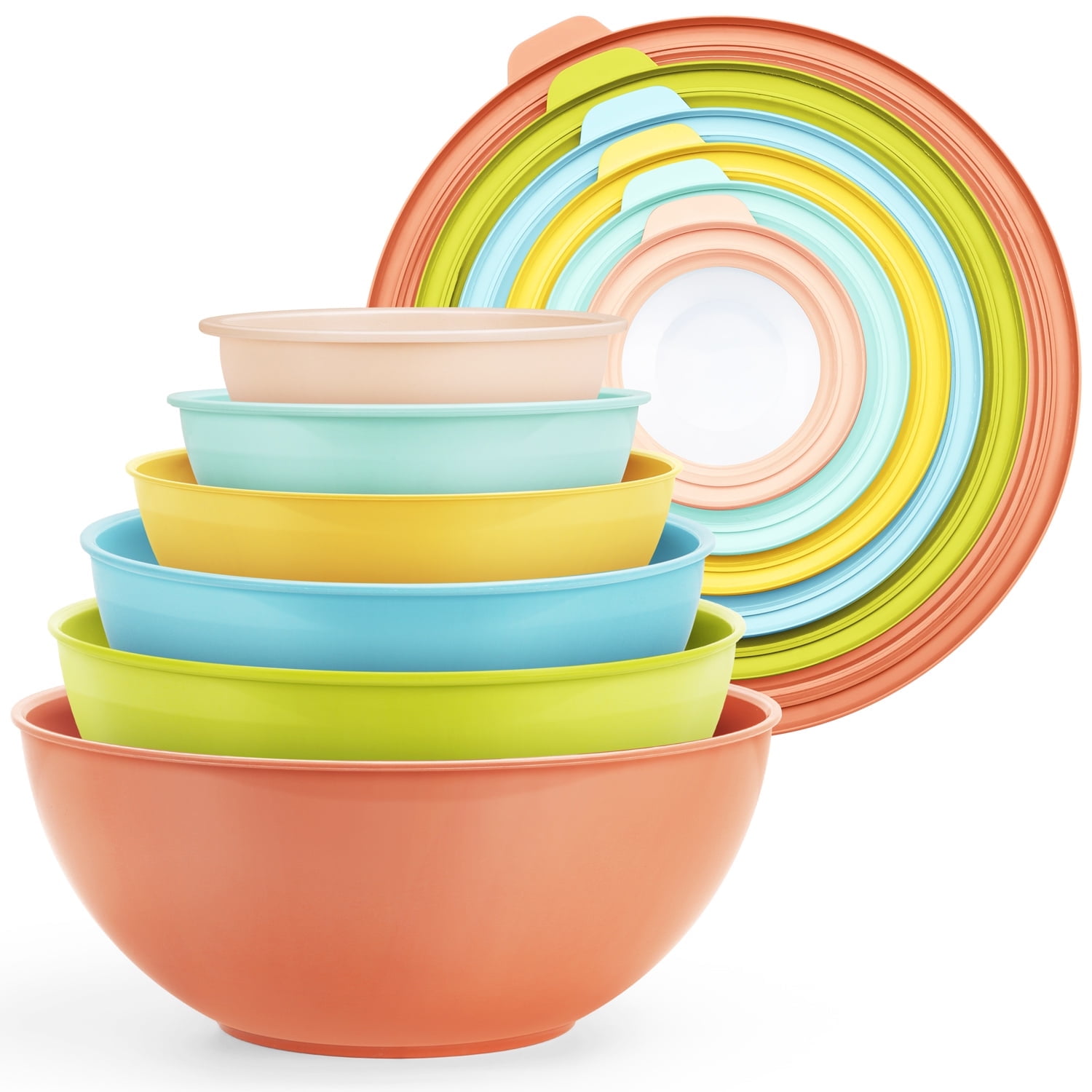 Walchoice 8 Piece Mixing Bowls Airtight Lids Plastic Wide Prep Bowls Nesting Bowl Set Storage Preparing Freezer Dishwasher Safe Multiple Color
