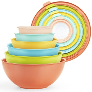 Walchoice Mixing Bowls with Airtight Lids Set of 6, Plastic Nesting Bowls Prep Bowls for Mixing, Serving, Kitchen Preparing, Storage, Microwave & Freezer Safe, Multi-Color
