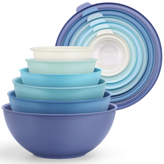 Walchoice Mixing Bowls with Airtight Lids Set of 6, Plastic Nesting Bowls Prep Bowls for Mixing, Serving, Kitchen Preparing, Storage, Microwave & Freezer Safe