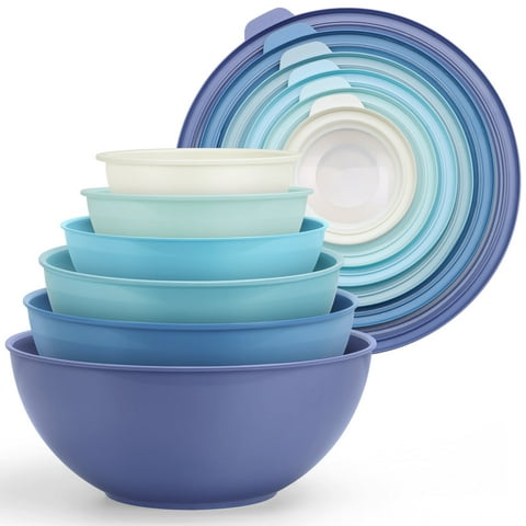 Walchoice Mixing Bowls with Airtight Lids Set of 6, Plastic Nesting Bowls Prep Bowls for Mixing, Serving, Kitchen Preparing, Storage, Microwave & Freezer Safe