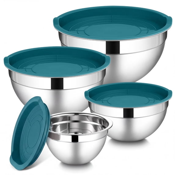 Walchoice Mixing Bowls with Lid Set of 4, Stainless Steel Nesting Metal Bowls for Kitchen Storage, Ideal for Preparing Cooking Serving Freezing, Size 0.7 & 1.2 & 2 & 2.5 QT - Blue