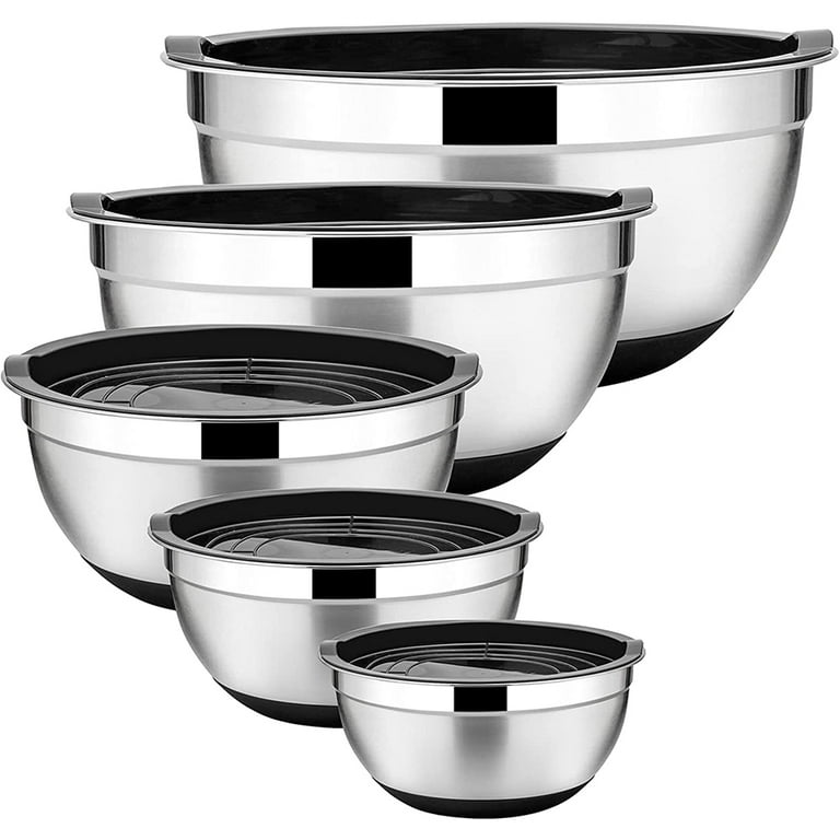 Mixing Bowl Set With Lids, 7/3.5/2.5/1.5/1 Qt, Stainless Steel