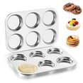 thumbnail image 1 of Walchoice Muffin Top Pan Set of 2, Stainless Steel Muffin Tin for Baking, Non-stick 6-Cup Metal Cupcake Pan Tray, Oven & Dishwasher Safe, Non-toxic & Heavy-duty (11” x 7.5”, Silver), 1 of 8