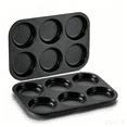 thumbnail image 1 of Walchoice Muffin Top Pan Set of 2, 6-Cup Stainless Steel Cupcake Pan for Baking, 11” x 7.5” Regular Size Metal Pan Tin Tray for Mini Cake Cookie Egg Hamburger, Oven & Dishwasher Safe - Black, 1 of 8