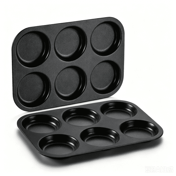 Walchoice Muffin Top Pan Set of 2, 6-Cup Stainless Steel Cupcake Pan for Baking, 11” x 7.5” Regular Size Metal Pan Tin Tray for Mini Cake Cookie Egg Hamburger, Oven & Dishwasher Safe - Black