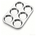 thumbnail image 1 of Walchoice Muffin Top Pan, 6-Cup Stainless Steel Cupcake Pan for Baking, Metal Muffin Pan Tin Tray for Cookie Pancake Hamburger Egg, Oven & Dishwasher Safe, Regular Size (11” x 7.5”, Silver), 1 of 8