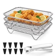 Walchoice Rectangle Air Fryer Rack, 3 Layers Stackable Dehydrator Racks with Clamp & Silicone Feet, Stainless Steel Air Fryer Accessories for Normal Oven Pot, O