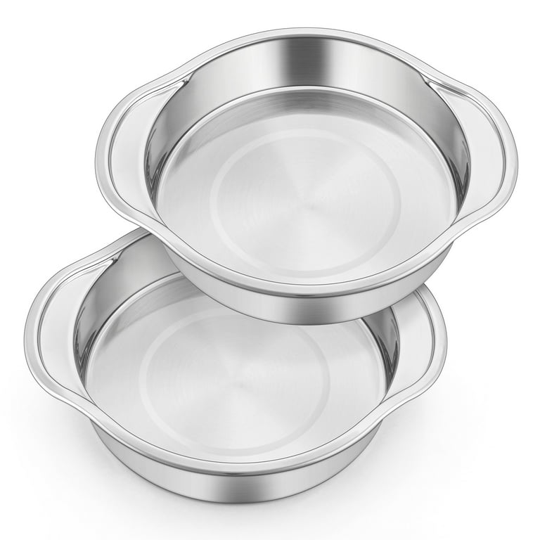 Walchoice Round Cake Pan Set of 2, 8 inch Stainless Steel Baking Pans with Handle, Metal Cake Tins for Birthday Wedding Party, Silver