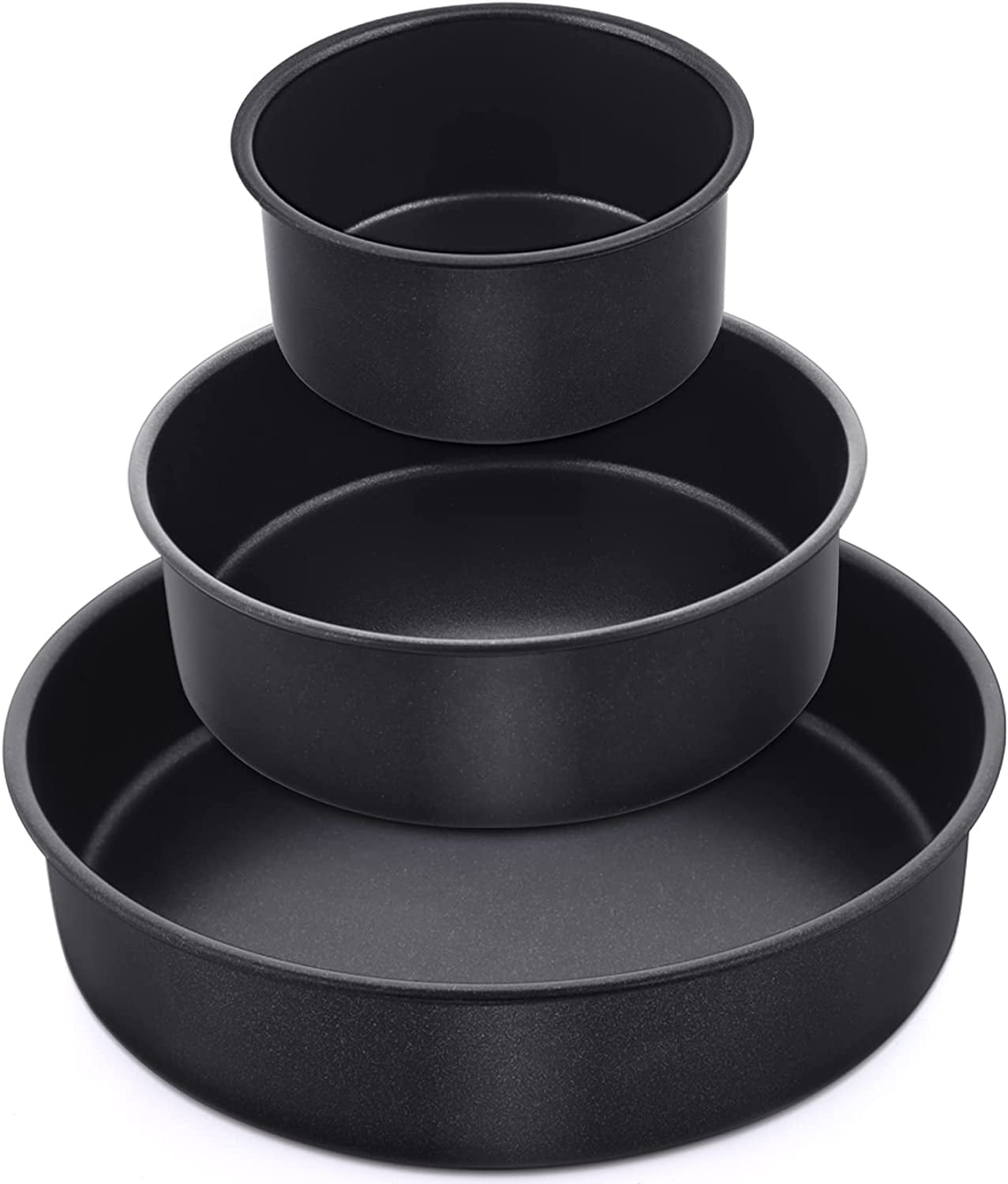 Herogo 6 x 3 Inch Cake Pans Round Set of 3, Stainless Steel Black