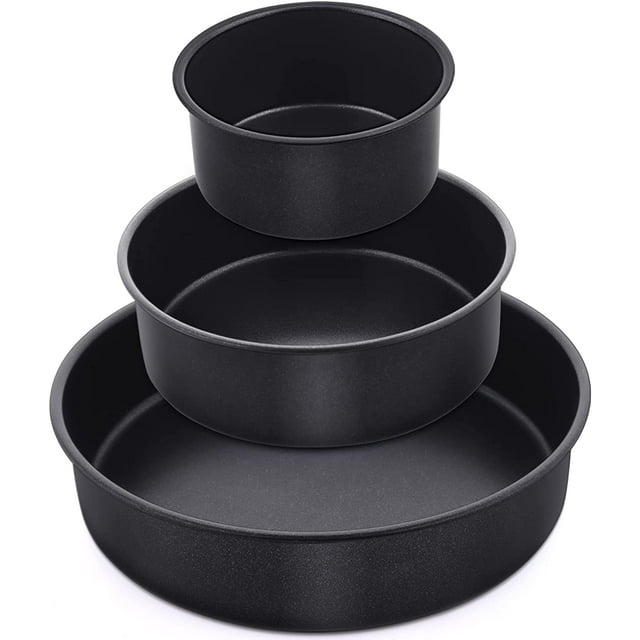 Walchoice Round Cake Pan set of 3, Nonstick Baking Pans for Home, Metal Cake Tin with Stainless