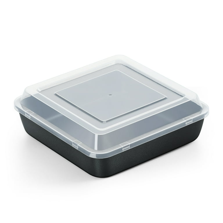 Square Baking Pan, 8 Inch Square Cake Brownie Pan with Plastic Lid with  Stainles