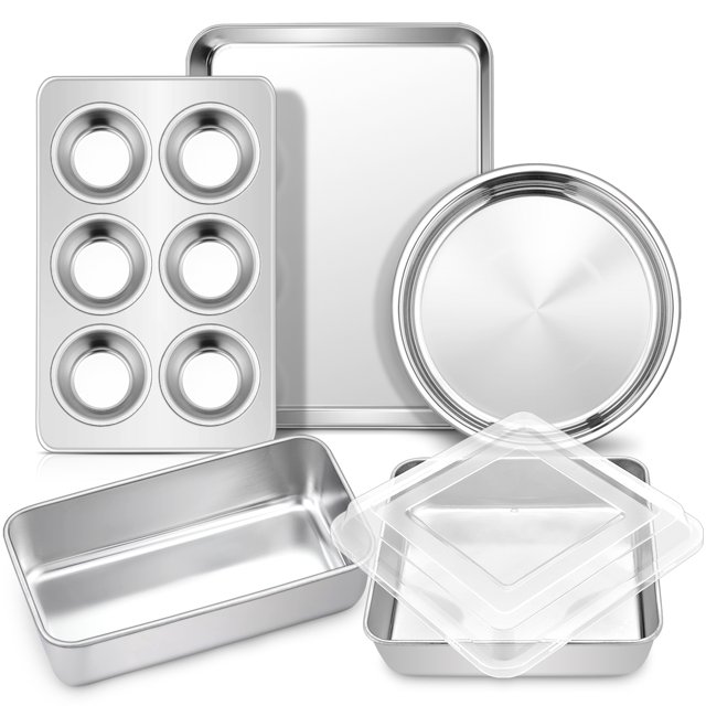 Walchoice Stainless Steel Bakeware Set of 6, Metal Toaster Oven Pans