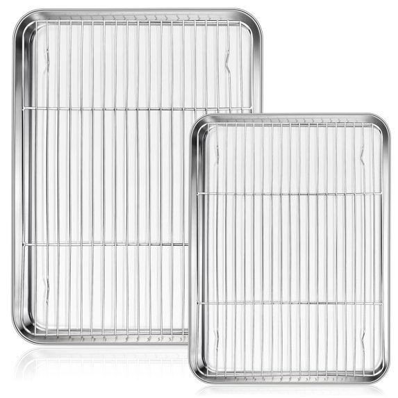 Walchoice Stainless Steel Baking Sheet Set with Cooking Wire Drip Racks ...