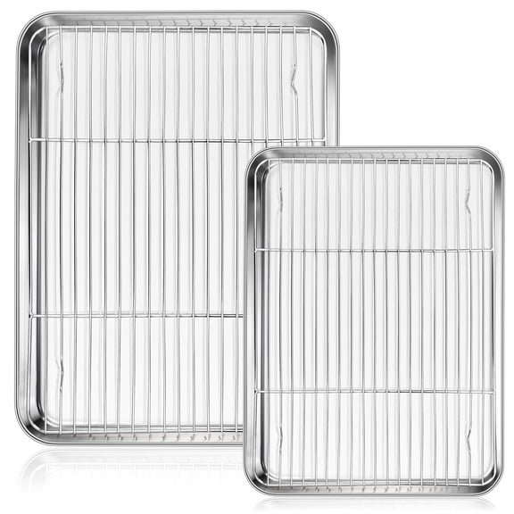 Walchoice Stainless Steel Baking Sheet with Rack Set(2 Pans   2 Racks), Cookie Sheet Baking Tray with Cooling Racks for Home Restaurant, Oven & Dishwasher Safe