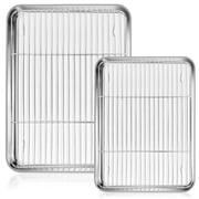 Walchoice Stainless Steel Baking Sheet with Rack Set(2 Pans + 2 Racks), Cookie Sheet Baking Tray with Cooling Racks for Home Restaurant, Oven & Dishwasher Safe