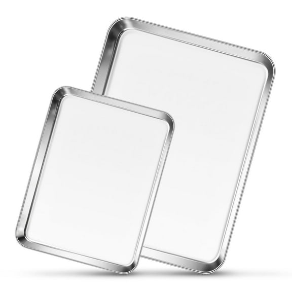 Walchoice Stainless Steel Baking Sheets, Professional Cookie Sheet Set of 2, Metal Oven Trays
