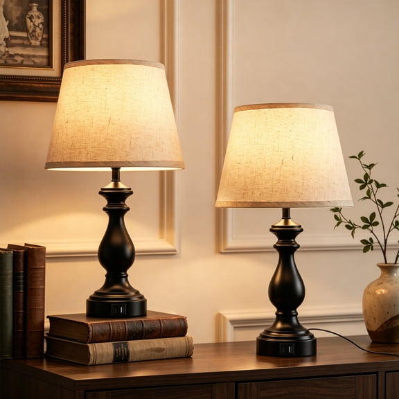 Walchoice Table Lamp Set of 2, 3-Level Dimmable Touch Lamps with Warm Light, USB-C & USB-A Charging Ports, 20.5" Classic Black Metal Table Lamps for Bedroom, Living Room, Office