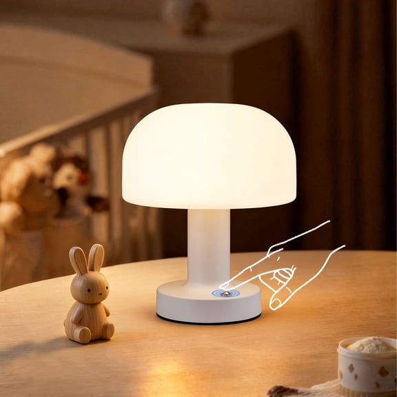 Walchoice Cordless Table Lamp, Rechargeable Touch Control Lamp with 3 Color Modes & Stepless Dimming, Portable Dome Shade Night Light for Bedroom, Nightstand, Nursery, Living Room, White