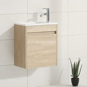 Walcut 16'' New Modern Design Wooden Color Bathroom Vanity Cabinet with Undermount Resin Sink